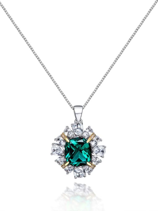 Green (including chain) [P 0642] 925 Sterling Silver High Carbon Diamond Flower Luxury Necklace